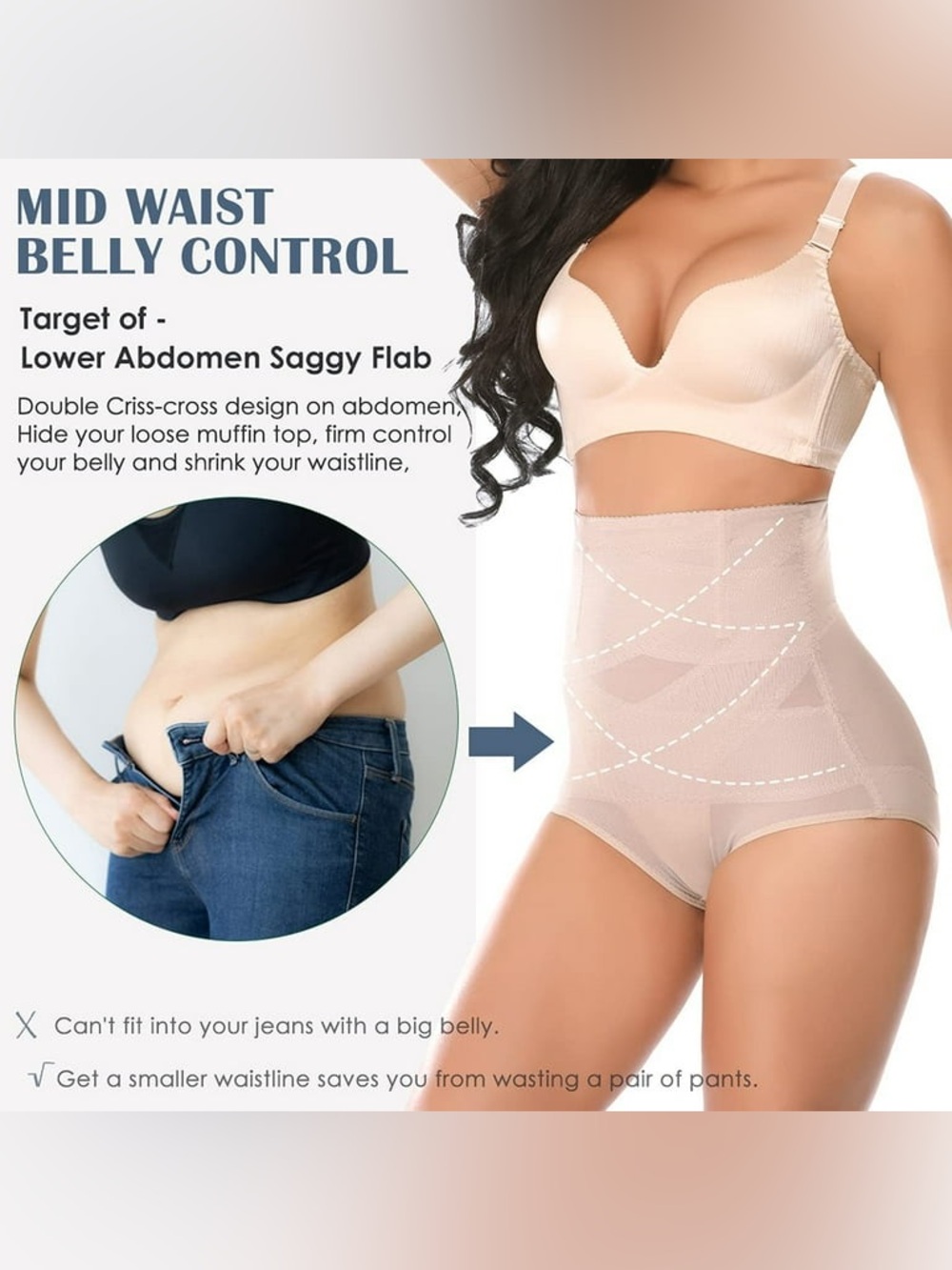 High-Waist Shaping Lace Mesh Briefs - Nude